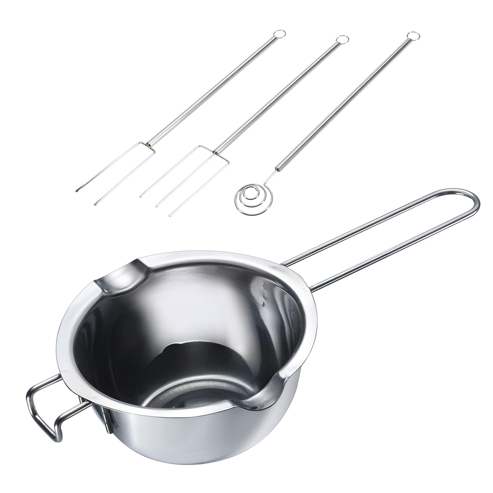 Westmark Set di Ciotola per Magno Maria e Forchette per Immersione in Cioccolato (3 Pezzi) – Ciotola con beccucci bilaterali pe versare – Forchetta per immersione e decorazione – Acciaio inox