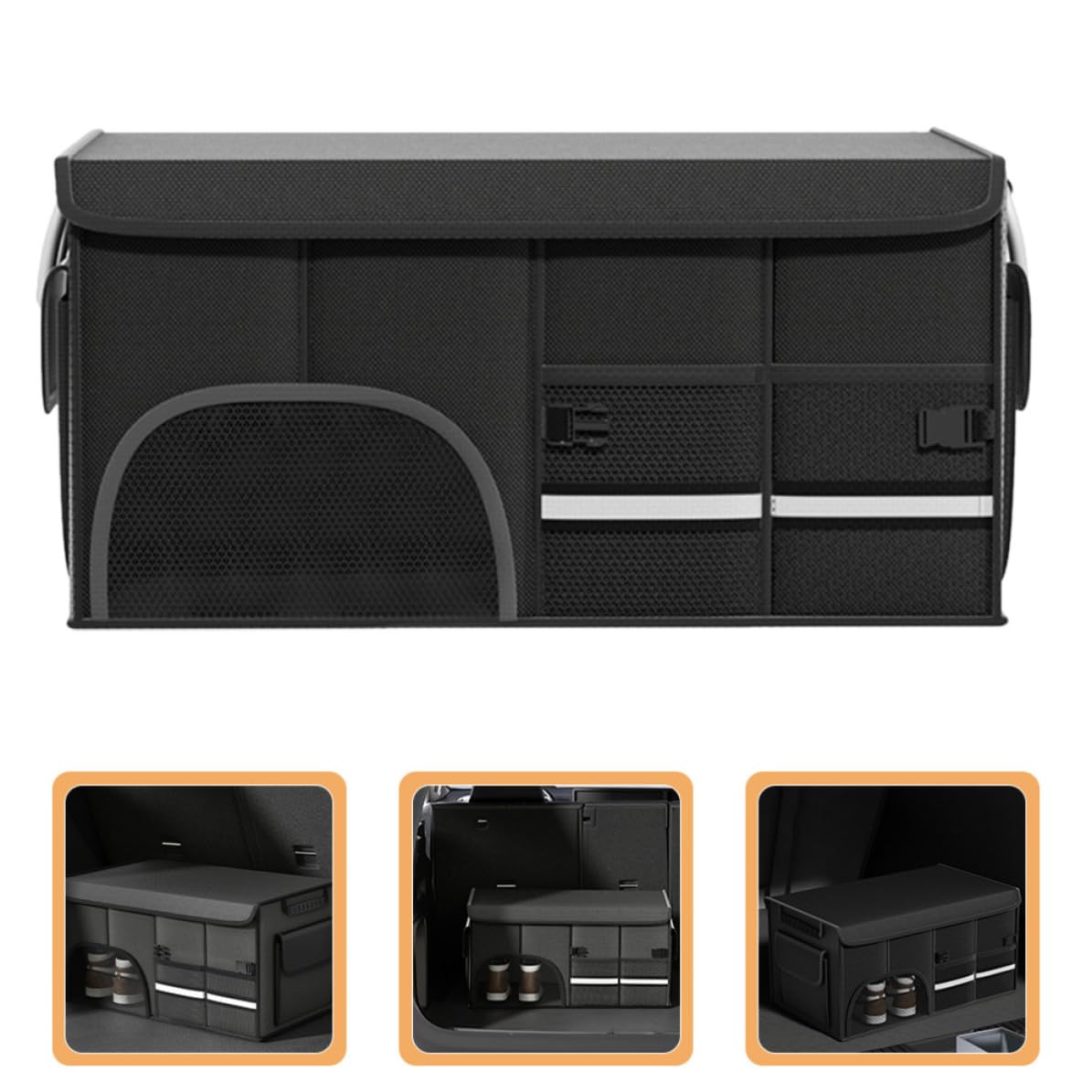 DECHOUS Organisateur de Coffre Pliable en Toile Oxford Noir Grosse Capacité