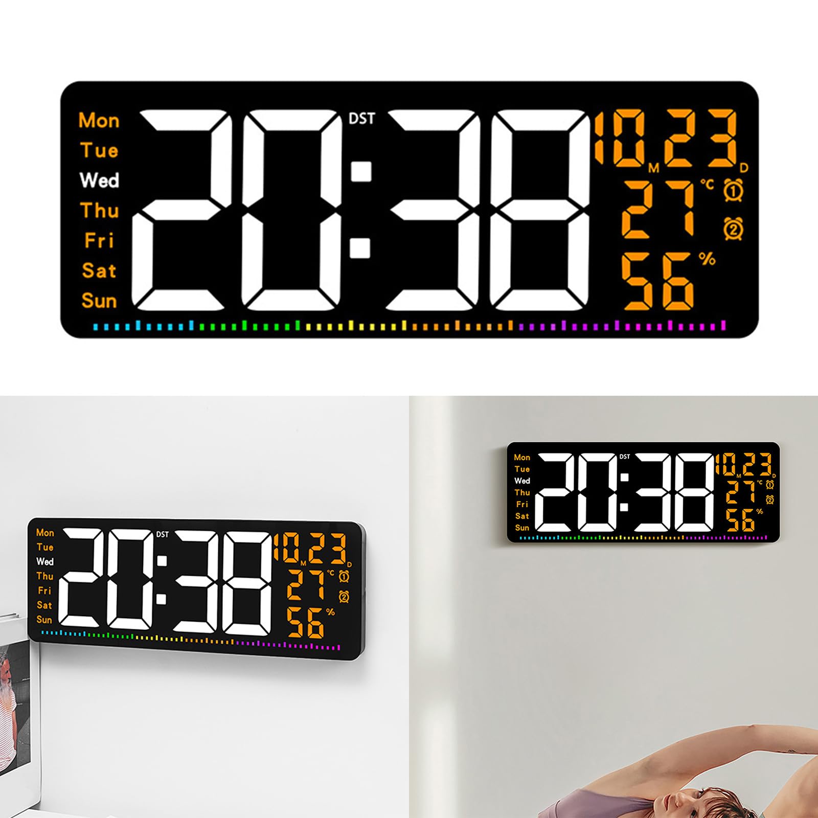 Reloj LED colorido de 16.5 pulgadas con fecha de hora, azul