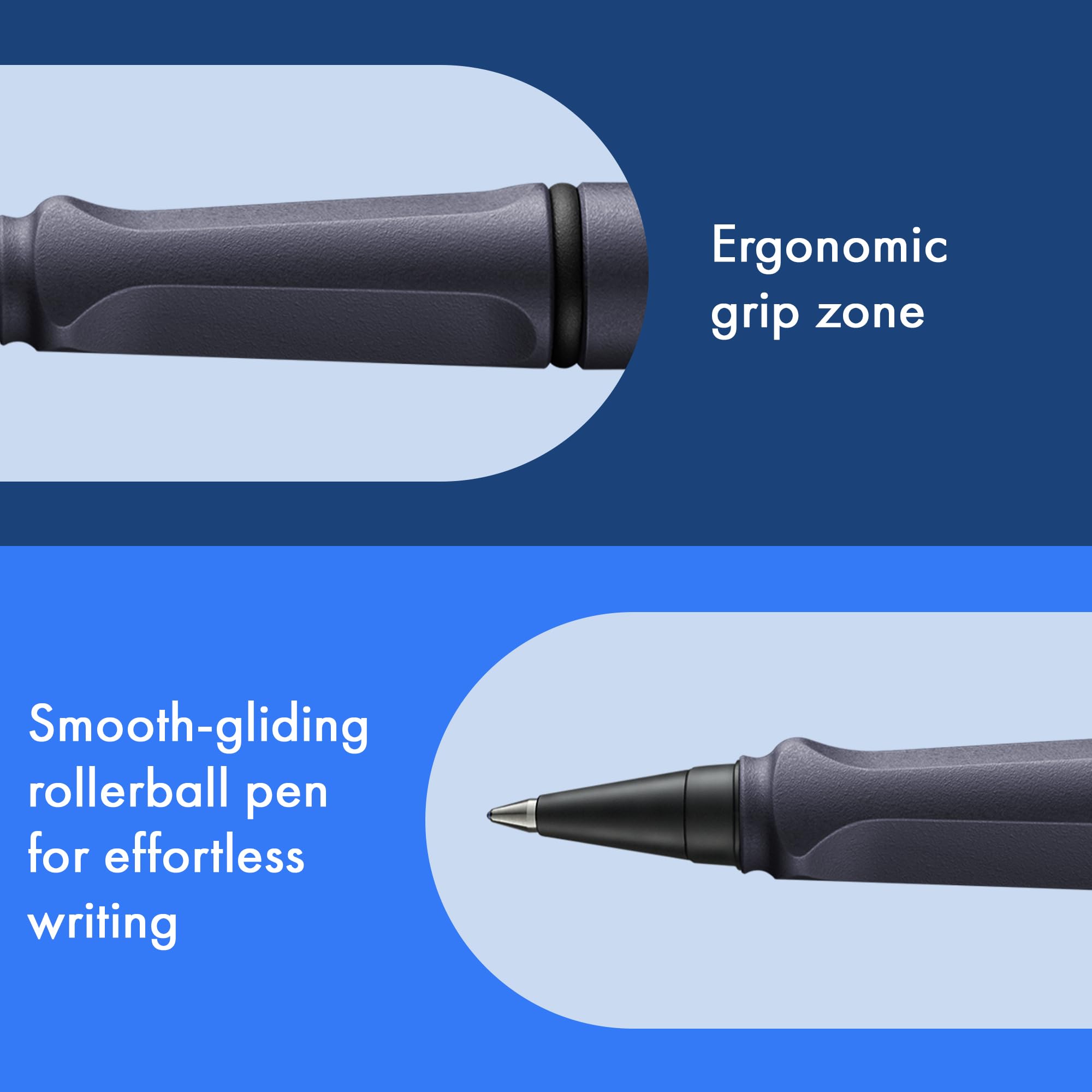 Lamy Safari Rollerball Penna Roller Ink Steel Black Tratto M Cartuccia Blu T10 ASA Robusta
