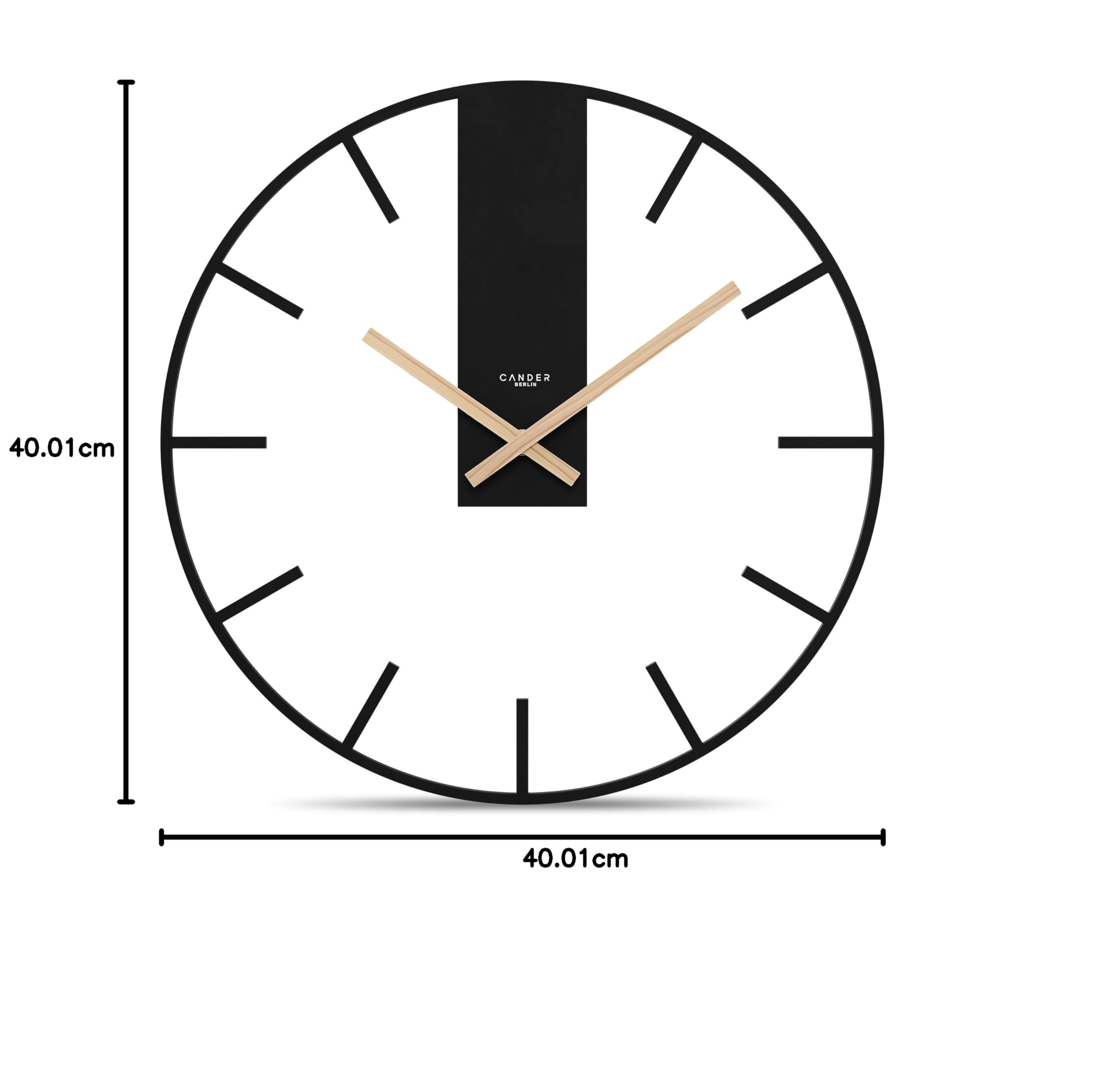 Cander Berlin Juna XXL Vintage Wanduhr lautlos 40 cm MDF Holz-Zeiger ohne Tickgeräusche groß modern schwarz Wohnzimmer Küche