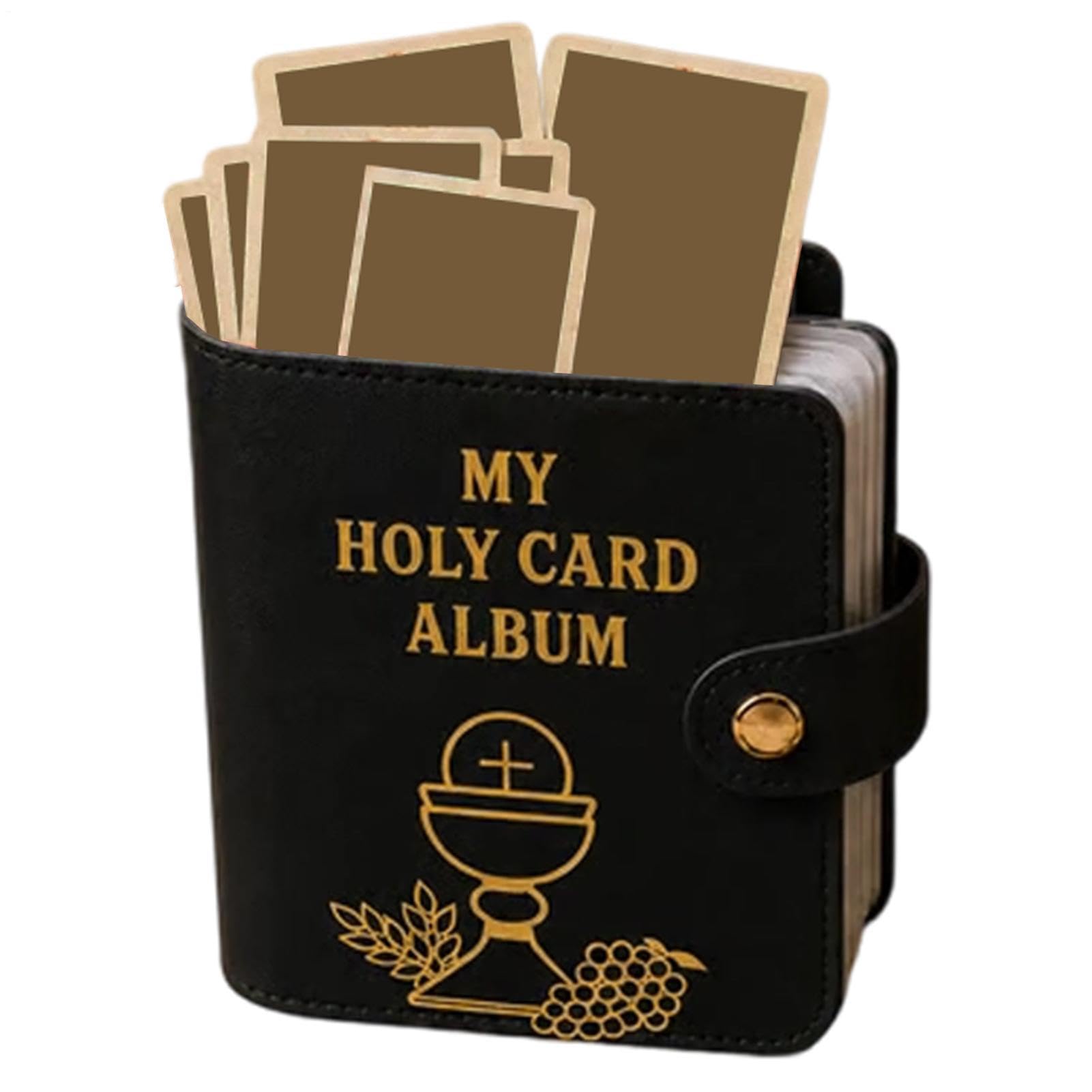 Prayer Card Holder, Holy Card Album Fits 40 Cards, PU-Leather Cards Holder with Snapping Closure, Religious Keepsake Pocket Carrying Case for Religious Funeral