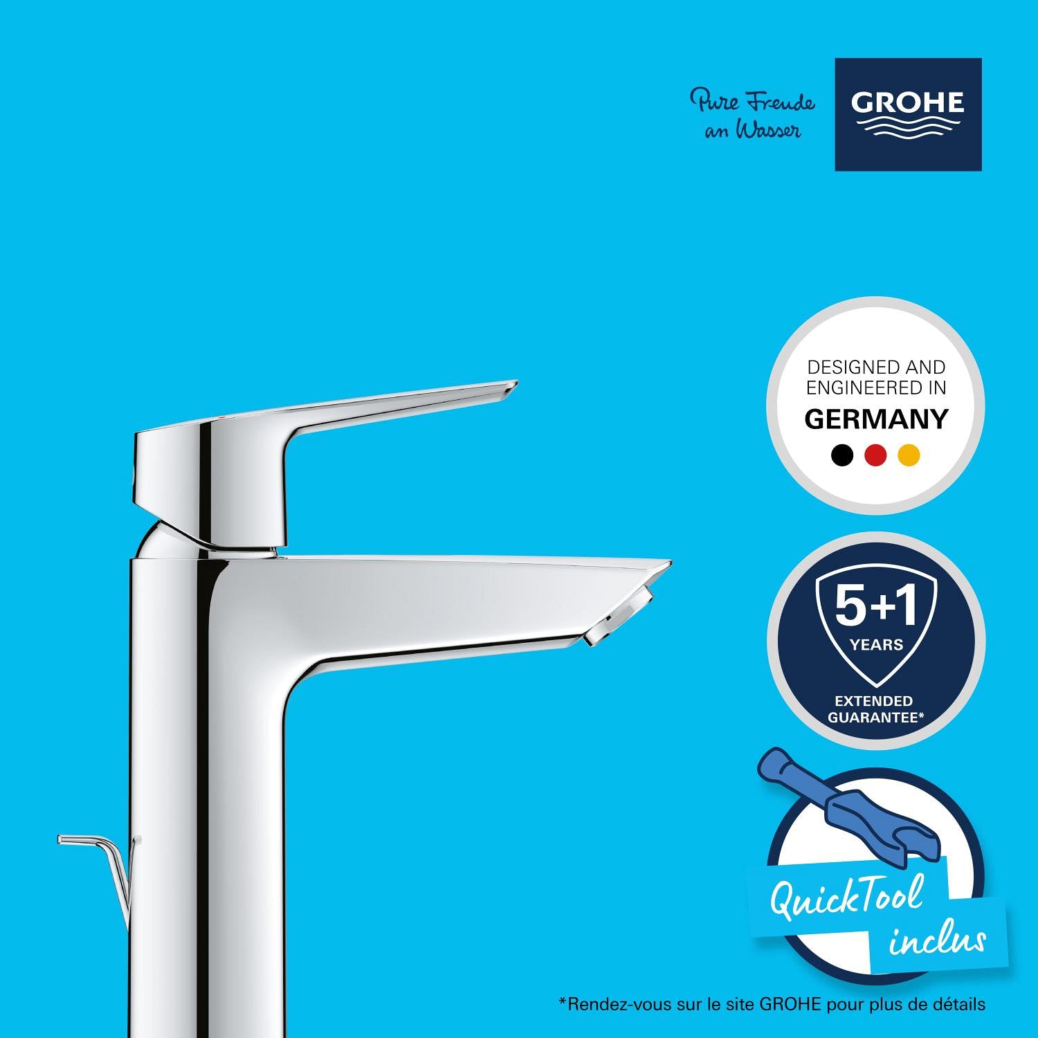 GROHE QUICKFIX Start Mitigeur monocommande lavabo de salle de bains Start, avec tirette de vidage, mousseur économie d'eau, taille M, chromé, 23552002 (Import Allemagne)