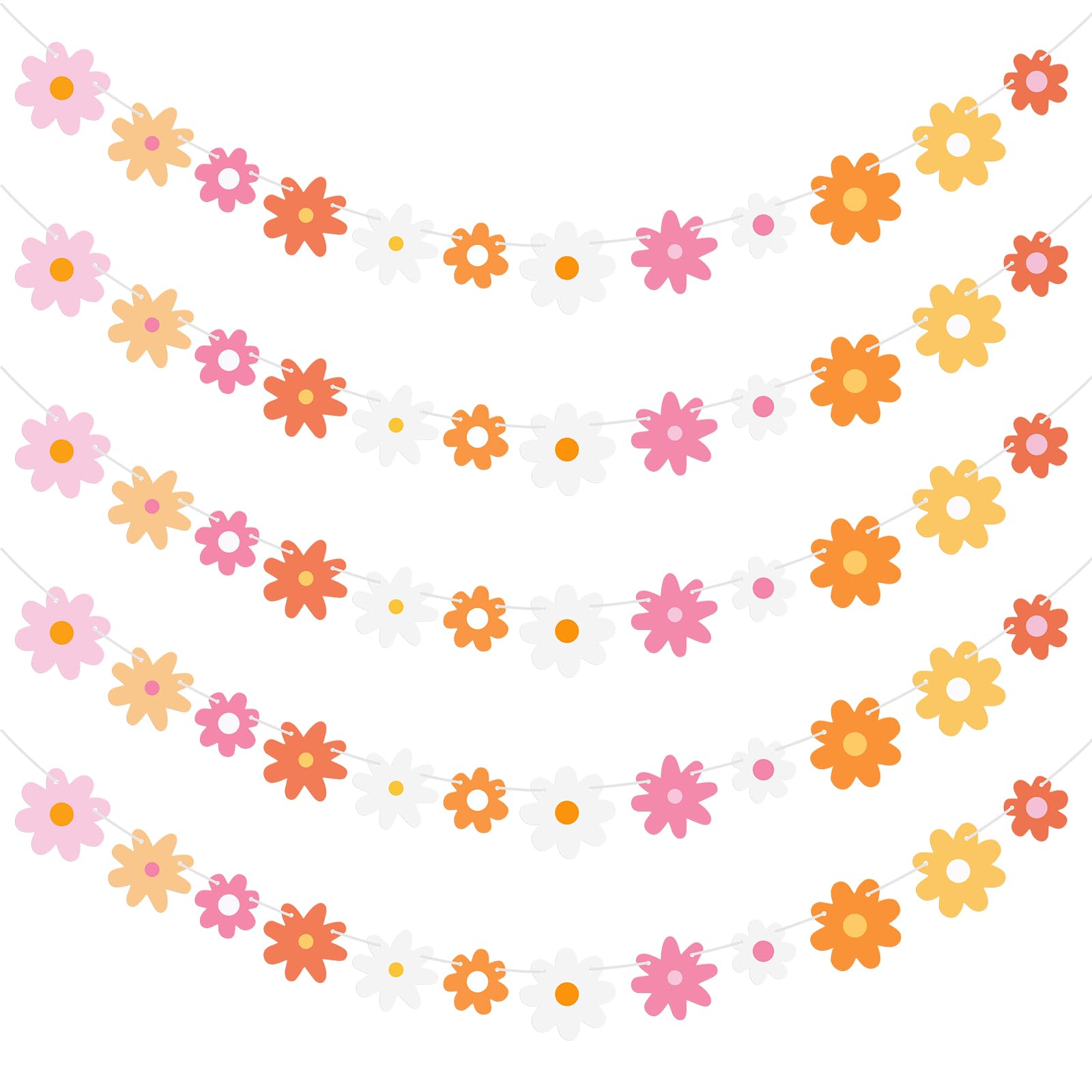 Henoyso 5 Pack Daisy Boho Party Decorations Daisy Banner Garland Groovy Hippie Flower Cutouts for Summer Wedding Birthday Shower Retro Party Favor