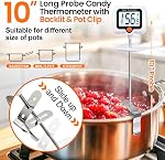 10" Long Digital Candy Fry Thermometer with Pot Clip Rotating Display Best Instant Read Food Meat for Candy Making or Frying