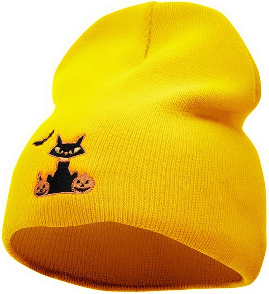 Halloween Bat, Cat and Pumpkin Embroidered Short Beanie
