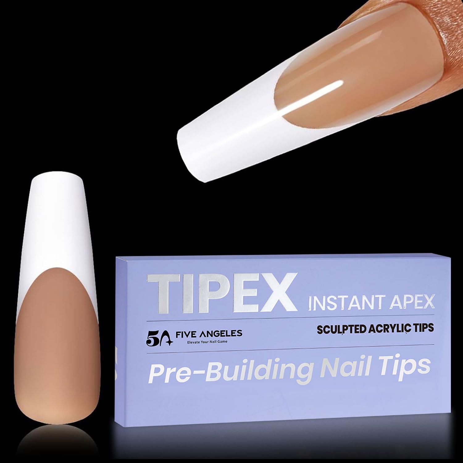 Tipex Instant Apex Nail Tips,Press on Nails French Tip Long Coffin Thicker Acrylic Nails,Strong Full Cover Gel Nail Pre-etched False Nail Extensions,Matte Underside 48Pcs