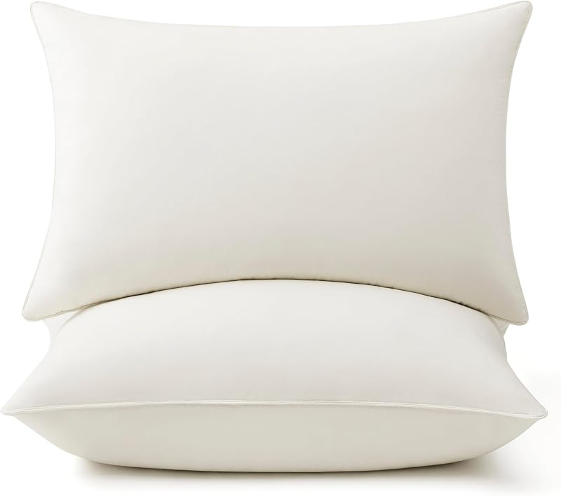 puredown® Goose Feather Down Pillows, 100% Organic Cotton Cover, Luxury Hotel Collection Bed Pillows for Sleeping Set of 2, Queen Size
