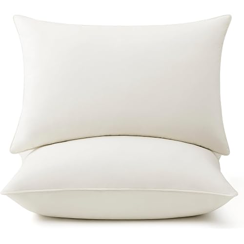 puredown® Goose Feather Down Pillows, 100% Organic Cotton Cover, Luxury Hotel Collection Bed Pillows for Sleeping Set of 2, Standard Size
