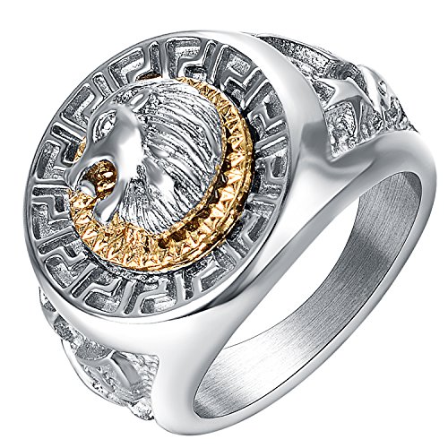 Yoursfs 316lステンレススチールライオンヘッドリング Signetスタイル男性用指輪 (シルバー, 19)