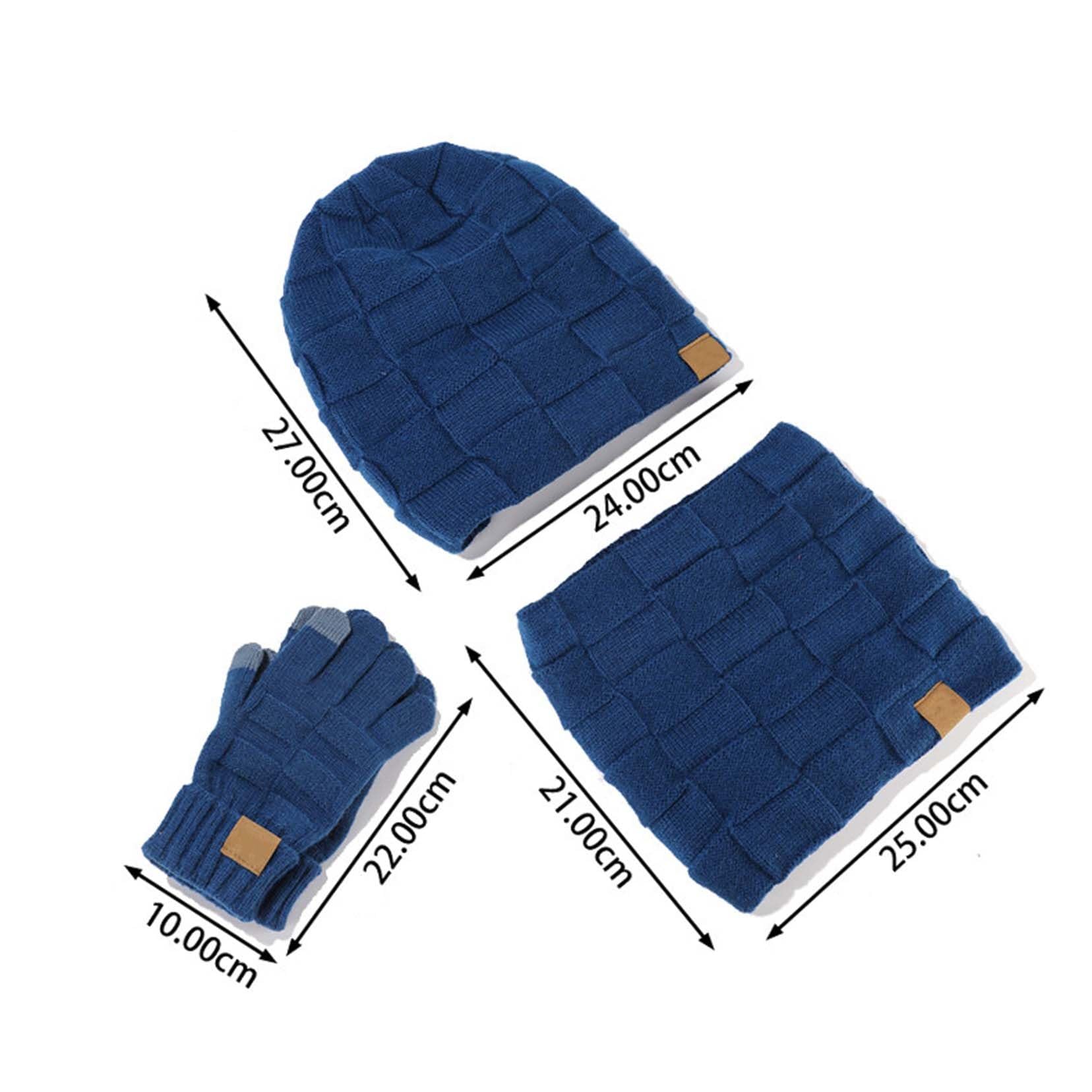 Herren- und Damen-Hut-Schal-und-Handschuh-Set, winterliche thermische Strick-Fleece gefütterte Mütze, Schneehalswärmer und Touchscreen-Handschuhe, wärmende Accessoires