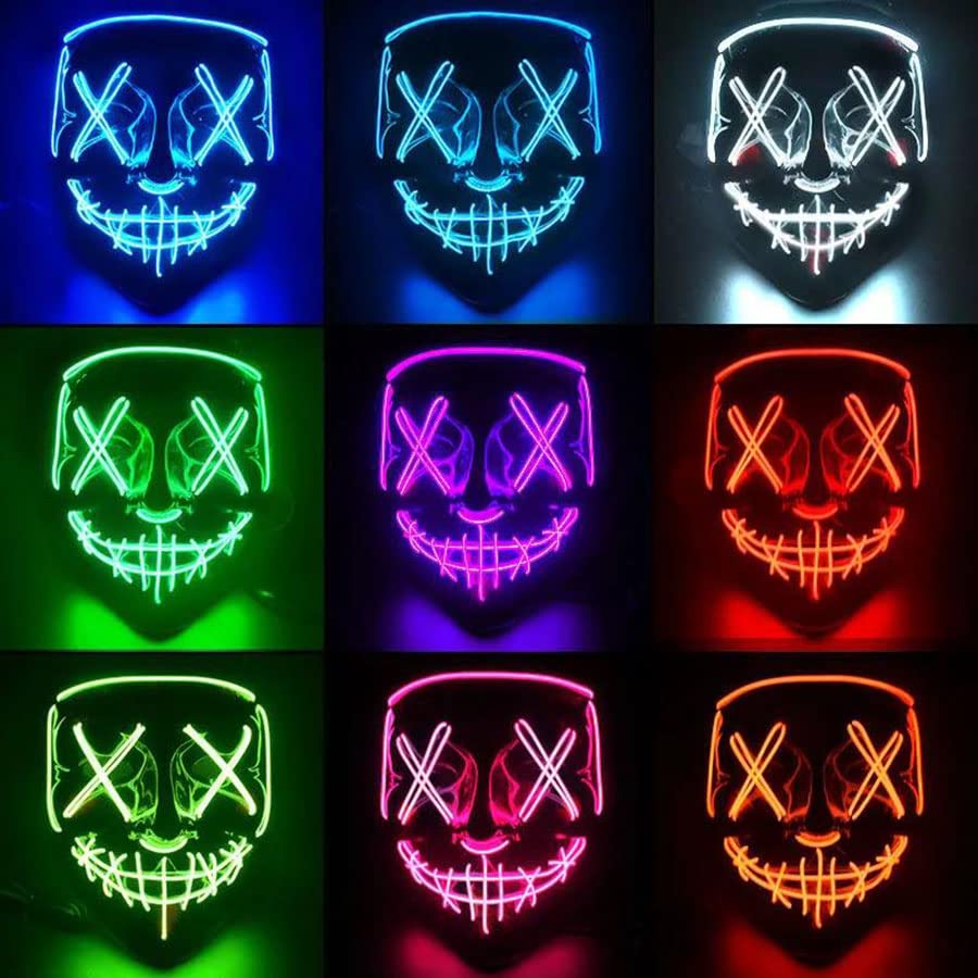 Máscara Led Luz Neon Duplo Cosplay Carnaval Fantasia Halloween (Branco)