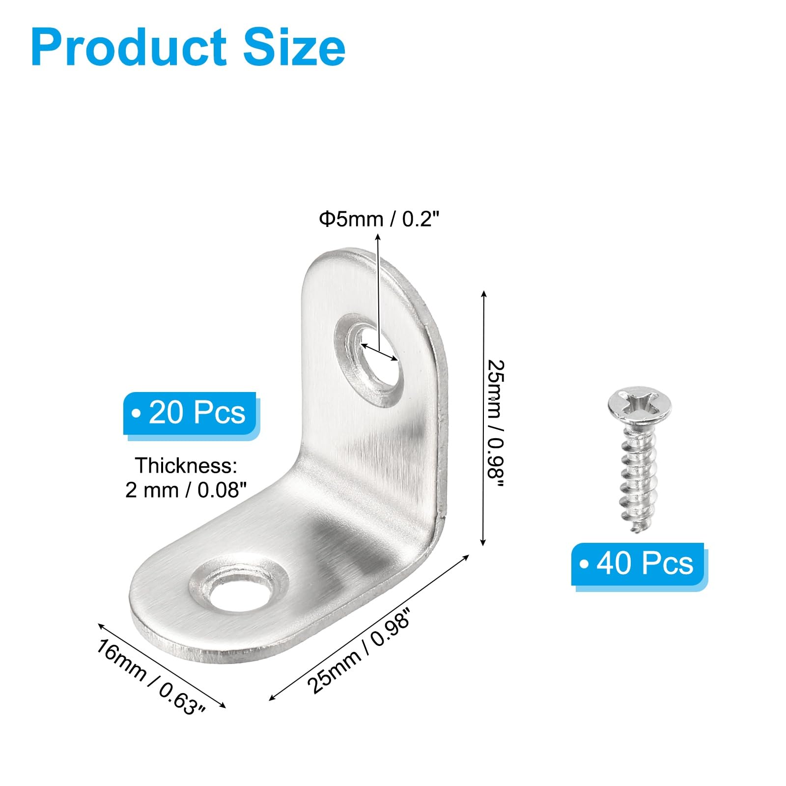 PATIKIL 20 Pcs Metal L-Shape Brackets - Image 2