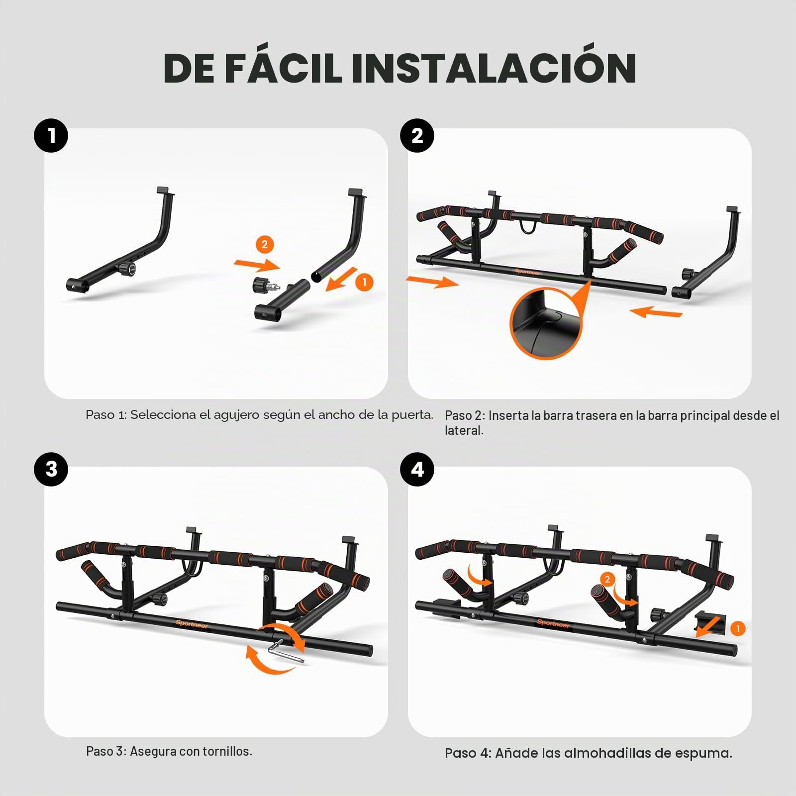Sportneer Barra de dominadas para marco de puerta, barra de dominadas con mango plegable, barra de dominadas para entrenamiento de fuerza para la parte superior del cuerpo hasta 200 kg de capacidad