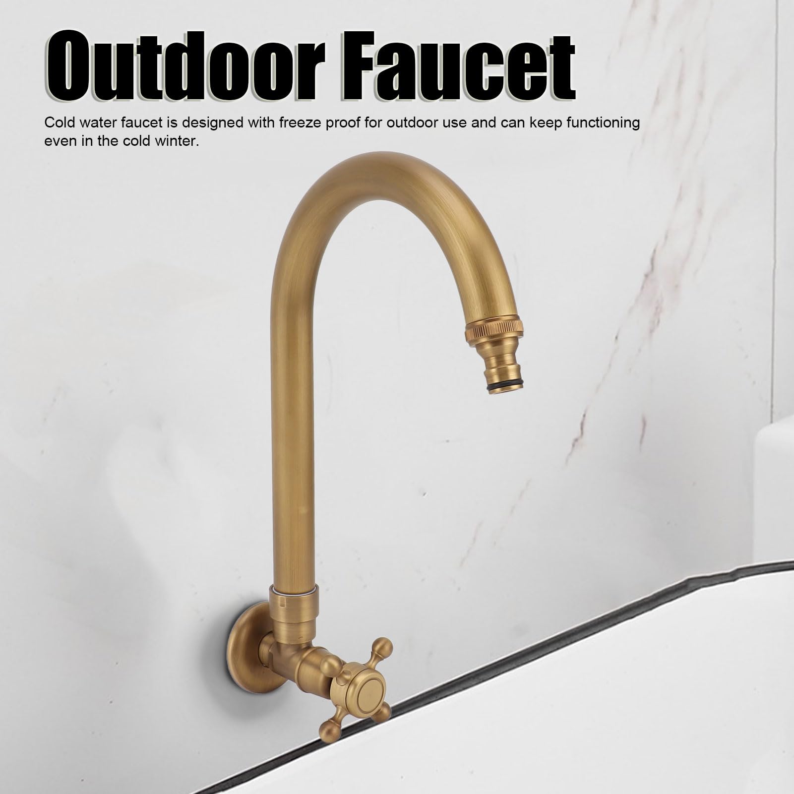 Grifo para Fregadero de Cocina Al Aire Libre, Rotación de 360 ​​Grados, Grifo para Jardín de Agua Fría, Antiguo en la Pared, Prevención de Grietas por Heladas, Cuello Flexible,