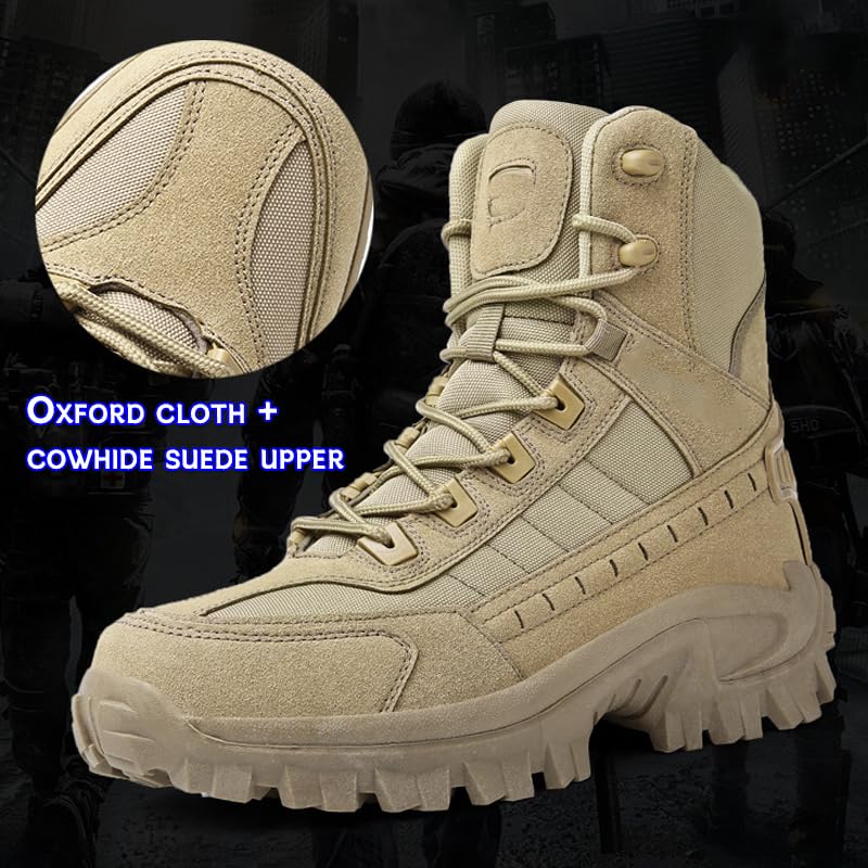 Men's Waterproof Side Zipper Outdoor Combat Boots,Casual Outdoor Mountaineering Trekking Commando Tactical Boots, Lightweight Comfortable Orthopedic Hiking Motorcycle Combat Boots3
