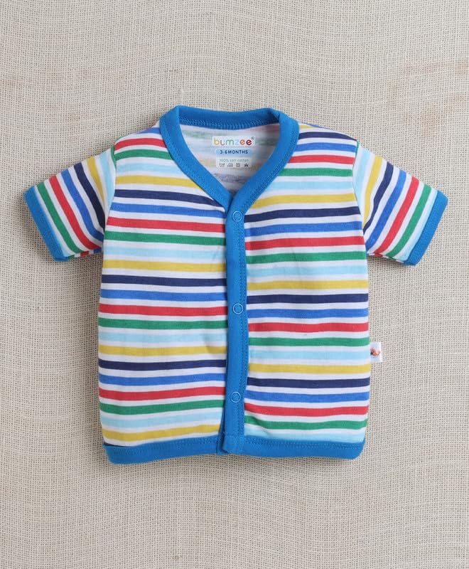 BUMZEE Baby Boys Cotton Pack of 3 Front Open Jablas Half Sleeves Blue & White - 0-3 Months (Peb10534B-blu) - Image 6 thumbnail