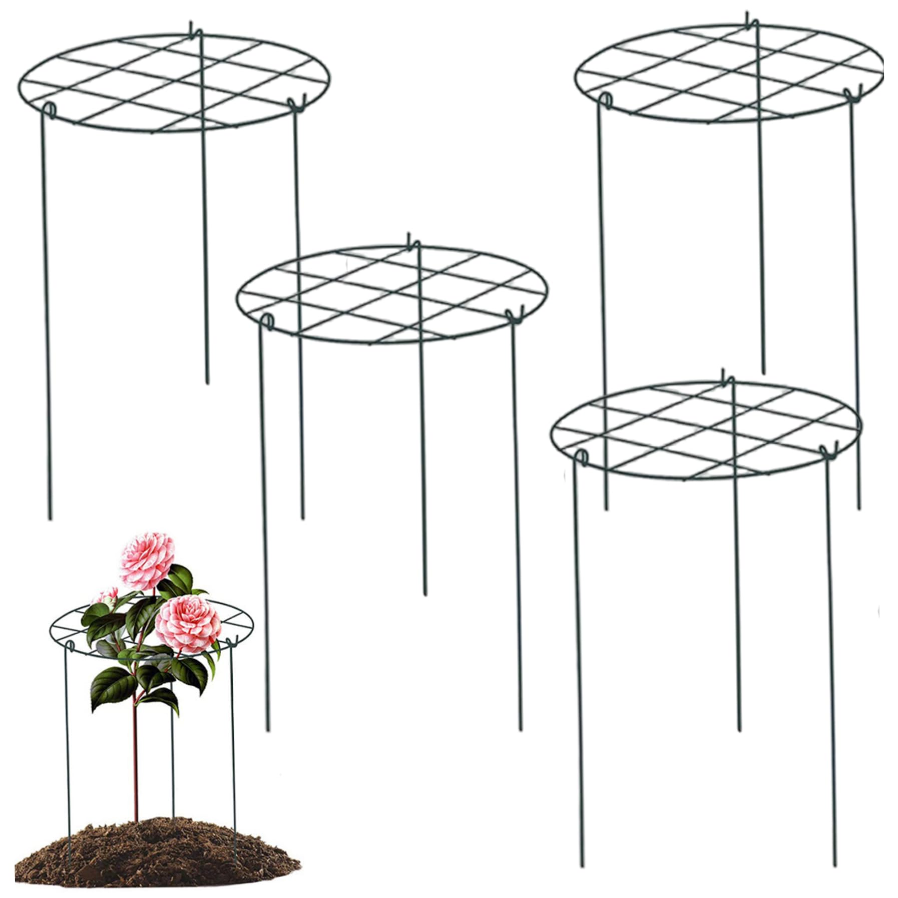 UGZXCVBN Plant Support For Garden, 4 Pcs Green Peony Cages Support 12x16 inch Iron Round 3 Legs for Rose Tomato Orchids Vines