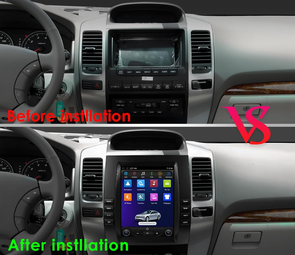 Android 14 - Radio de coche para Toyota Land Cruiser Prado 120 / Lexus GX470 2002-2009 4 núcleos 2 GB y 64 GB de memoria, compatible con coche inalámbrico / Android coche, control del volante, WiFi/4G