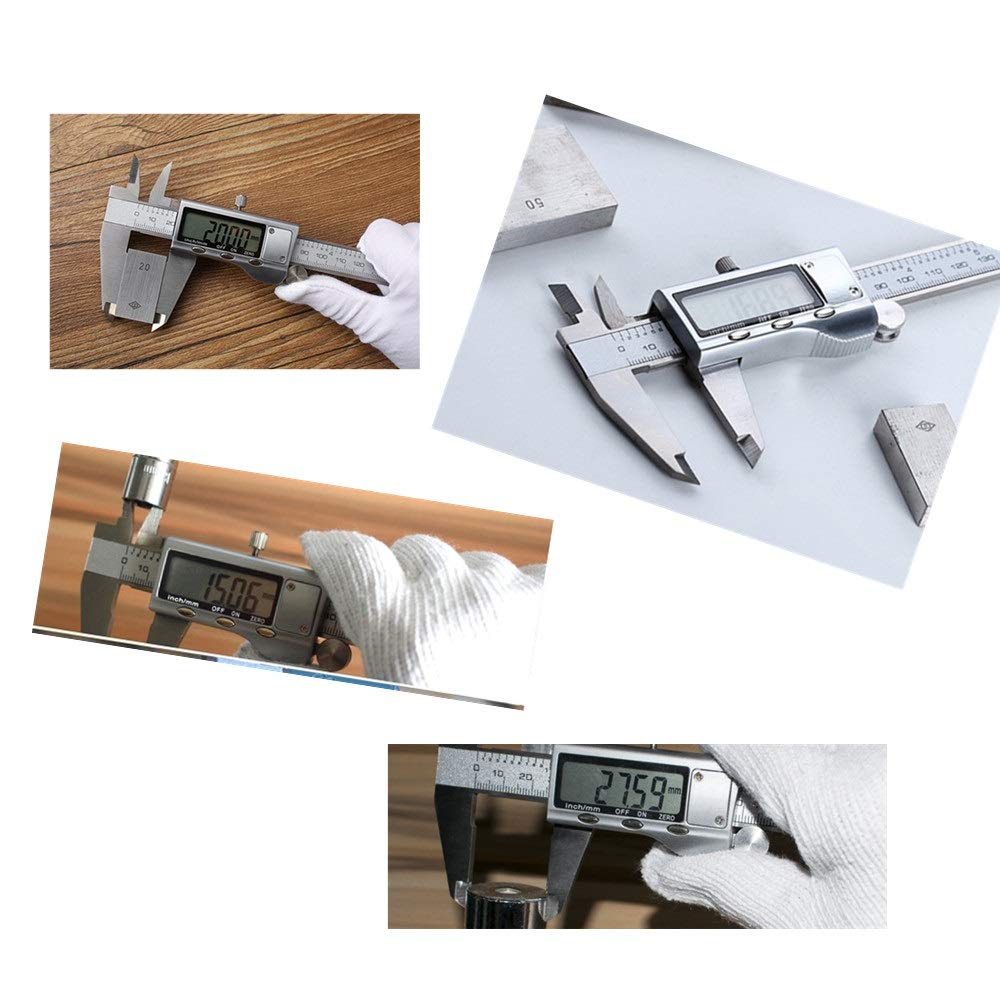 Calibradores Vernier Calibrador de acero inoxidable de alta precisión Resolución de 0,01 mm con caja de almacenamiento Calibradores digitales de 0-150 mm (plata, talla única), calibradores (talla