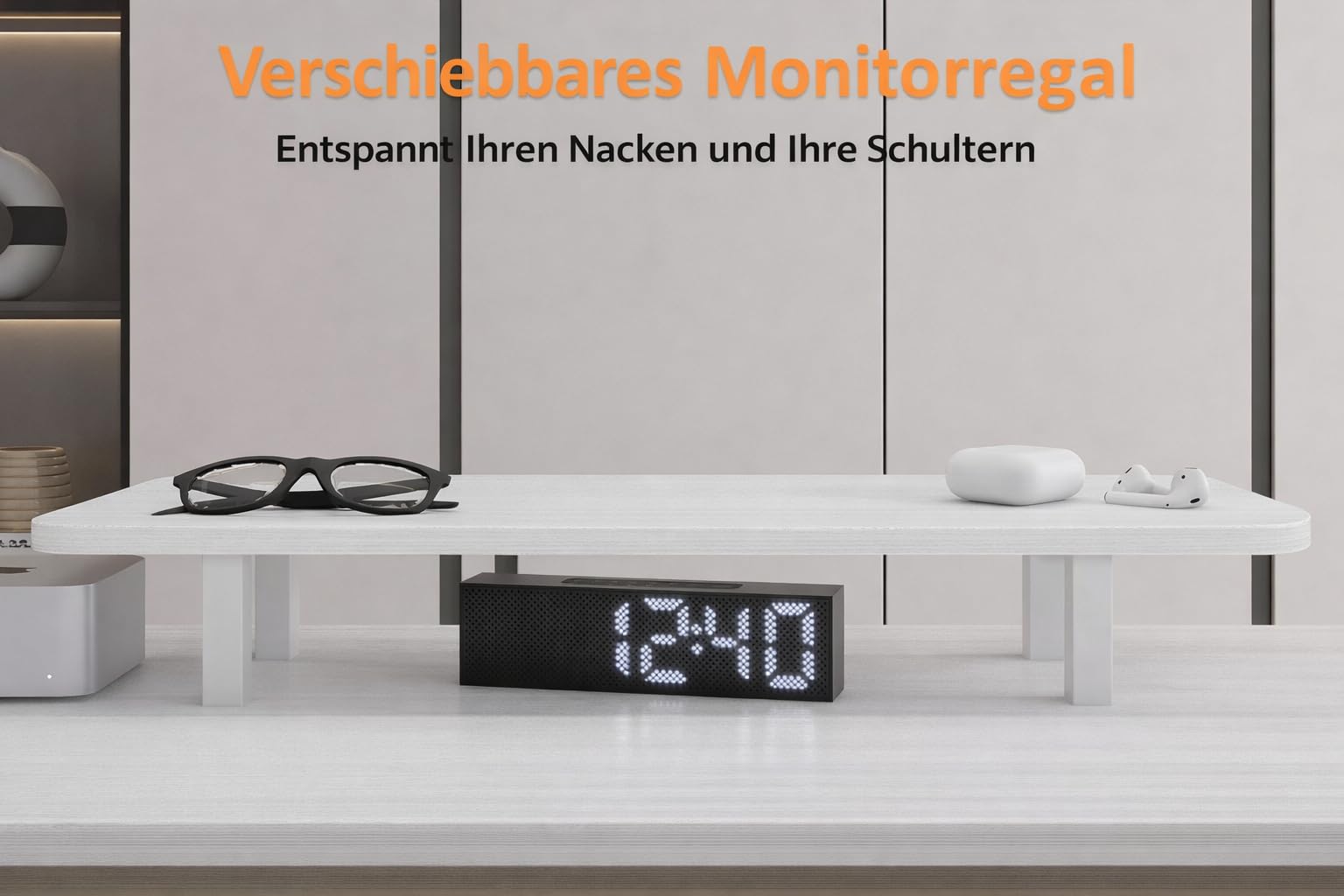 Bureau 100 x 50 cm avec 2 tiroirs et Support d'écran Amovible, Bureau d'ordinateur réversible avec Prises électriques pour Bureau à Domicile, Bureau d'étude ou Chambre à Coucher, Blanc