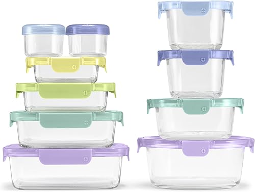 Miniatura 9 de Ello 3.4 tazas, 10 unidades, juego de 5 recipientes de vidrio a prueba de fugas para alimentos con tapas de plástico herméticas sin BPA, aptos para