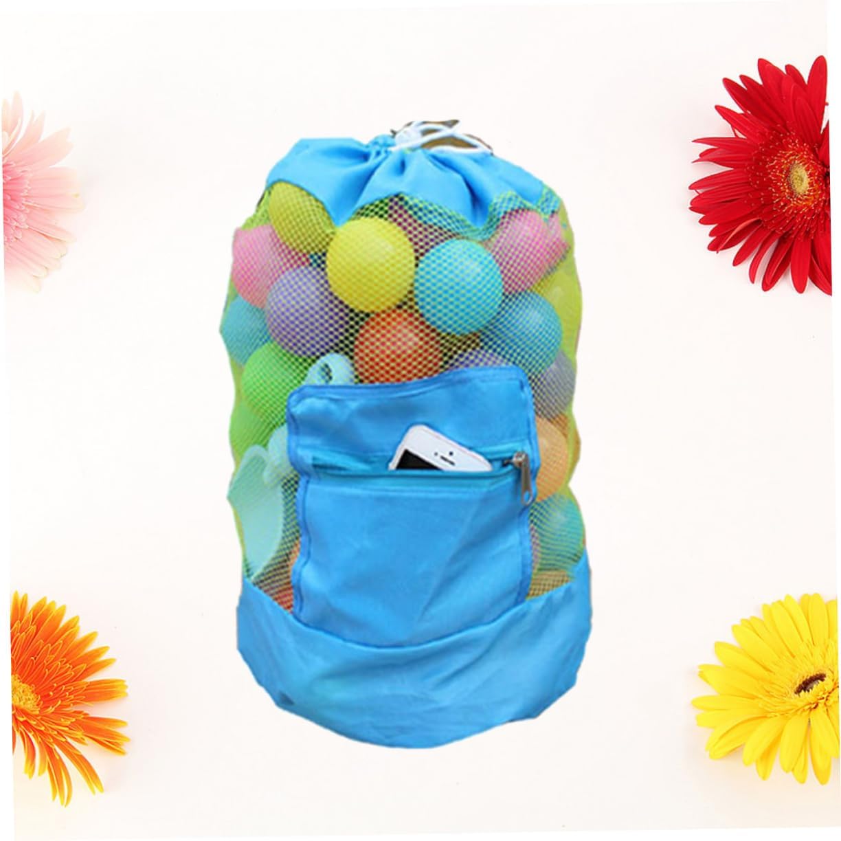 Boy Girl Mesh Beach Tote Bag Foldable Sand Shell Collecting Backpack for Teens Lightweight Storage for Toys Swim Accessories and Snacks Blue