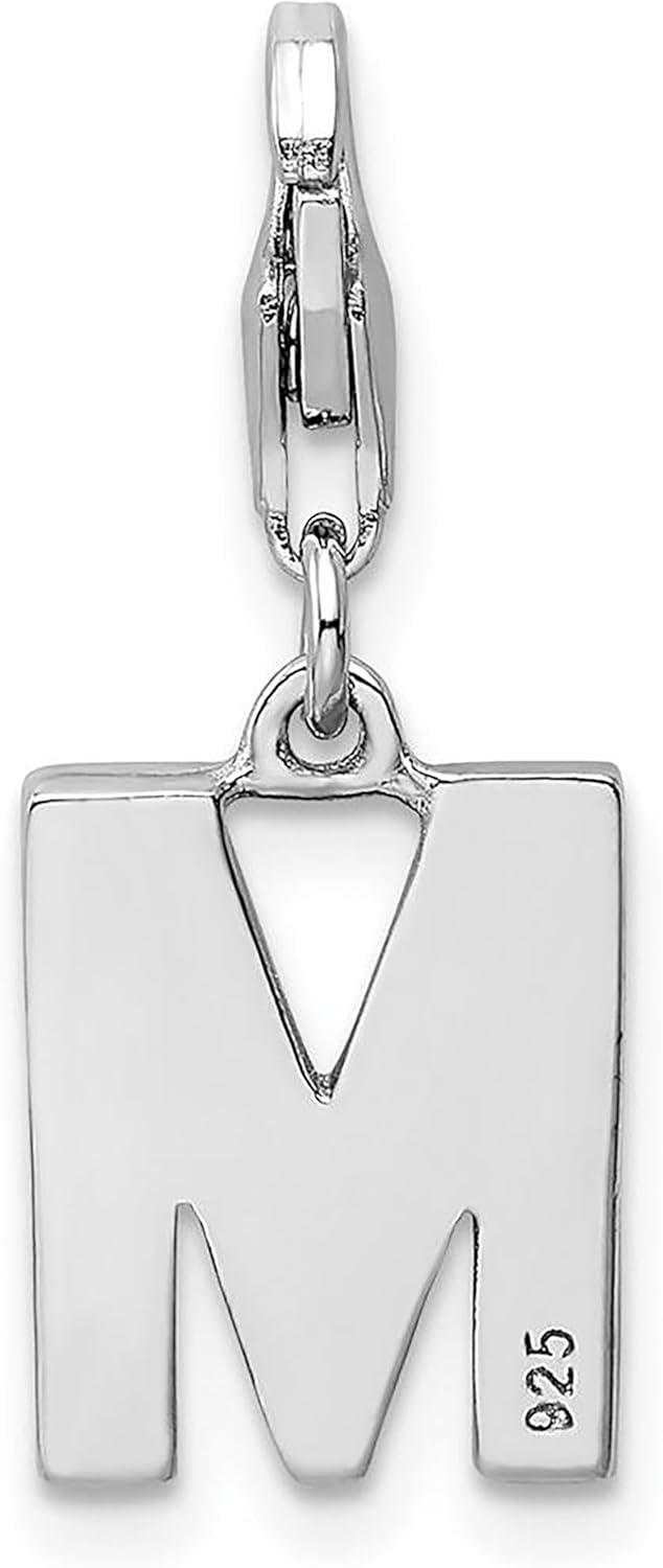 925 Sterling Silver Amore La Vita Polished CZ Letter M Initial Bracelet Charm Lobster Clasp