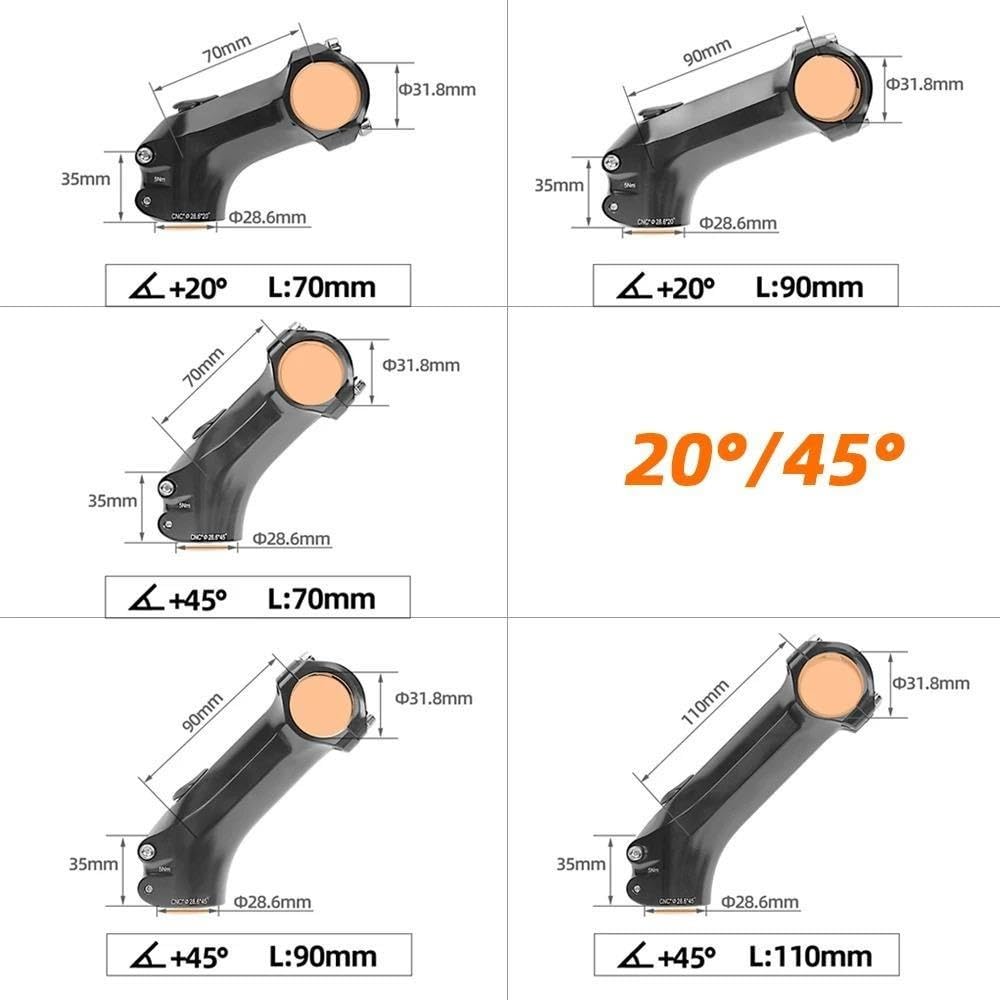 Wspornik kierownicy rowerowej 31,8 mm Rower szosowy 20/45 Stopniowy stół przedłużający kierownicę CNC Mtb Power