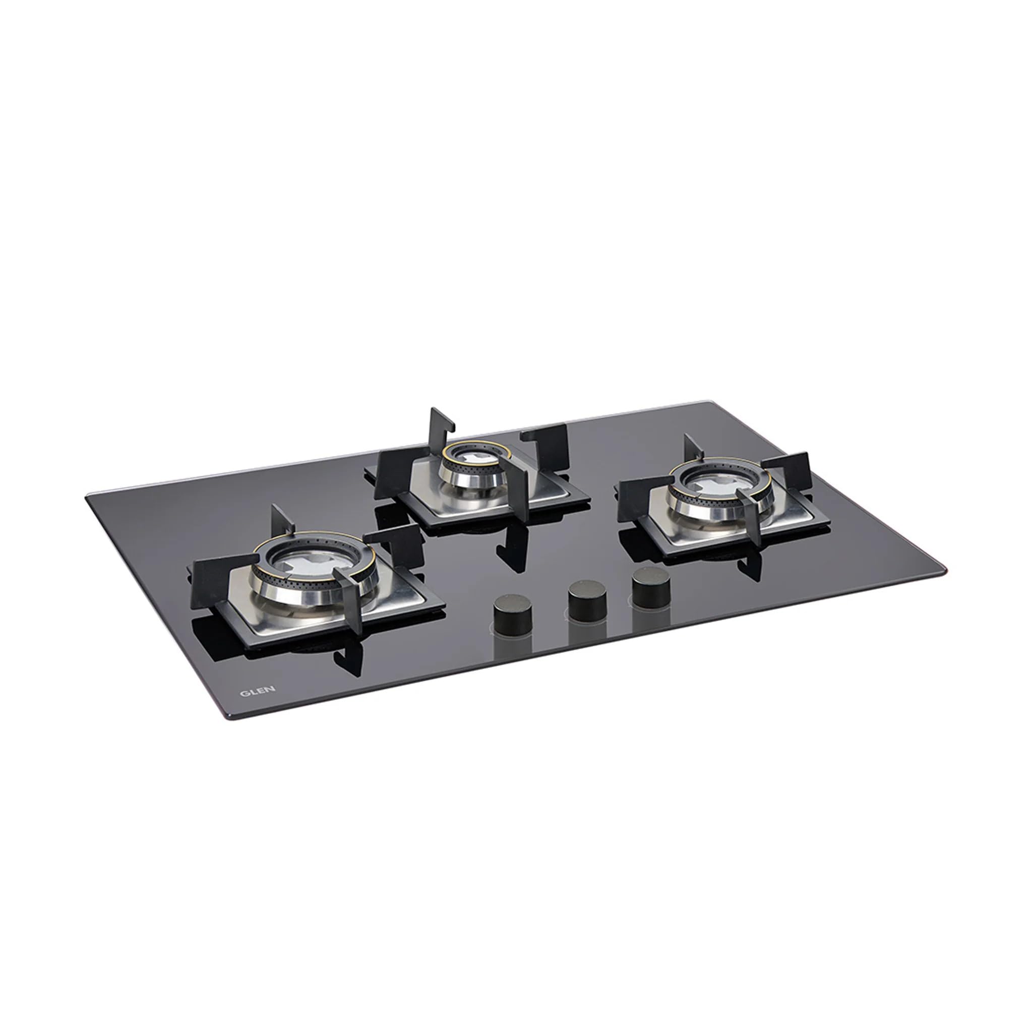 Glen Hob Built In Hob 3 Burner Gas Stove Auto Ignition | 8 MM Thick Toughened Glass Top Black | Hob Top 3 Burner Double Ring Forged Brass Burners | Warranty 2 Years Standard (1073 SQ DB)