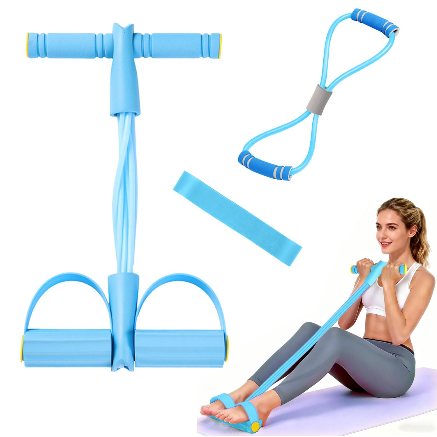 JDCMEI Abdominal Trainer, 6 Tubes Foot Pedal Resistance Band, Sit-Up Training Equipment with Figure 8 Stretch Exercise Band & Resistance Bands for Abdomen, Waist, Arm, Leg Stretching Slimming Training