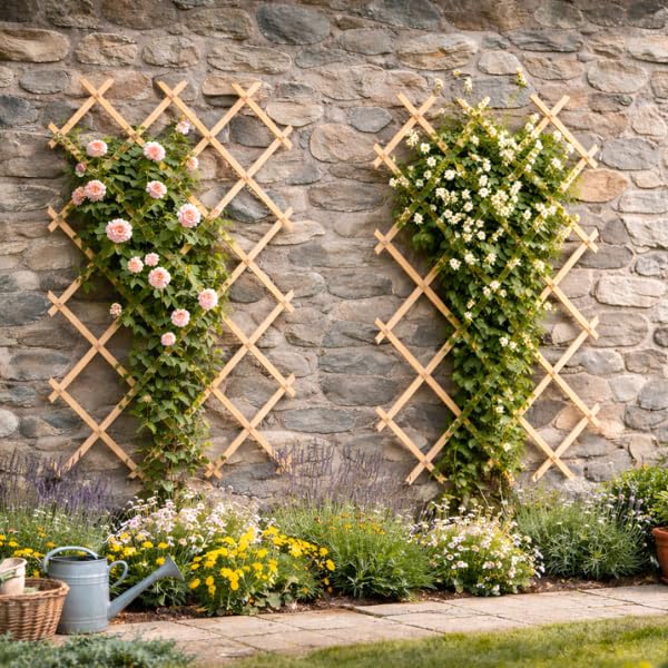 Garden Mile Outdoor Garden Trellis 6ft x 2ft Durable Expanding Trellis For Climbing Plants Pine Trellises For Plants And Vegetables Outdoor Lattice Panel Climbing Plant Support