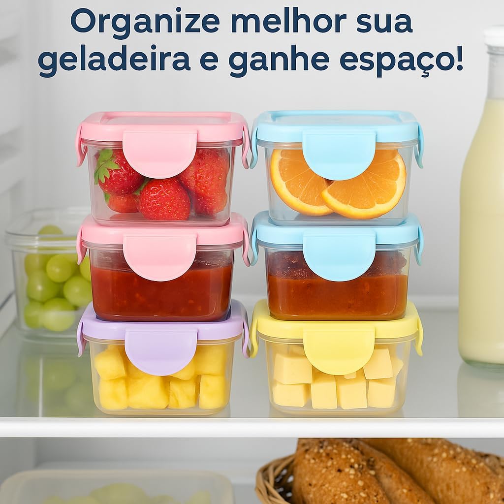 Kit 8 Mini Potes Plásticos Coloridos 126ml com Tampa Hermética e Trava Fácil – Ideais para Temperos, Lanches, Papinhas, Frutas, Molhos e Organização da Geladeira ou Lanheiras Kit 8 Mini Potes Plásticos Coloridos 126ml com Tampa Hermética e Trava Fácil – Ideais para Temperos, Lanches, Papinhas, Frutas, Molhos e Organização da Geladeira ou Lanheiras