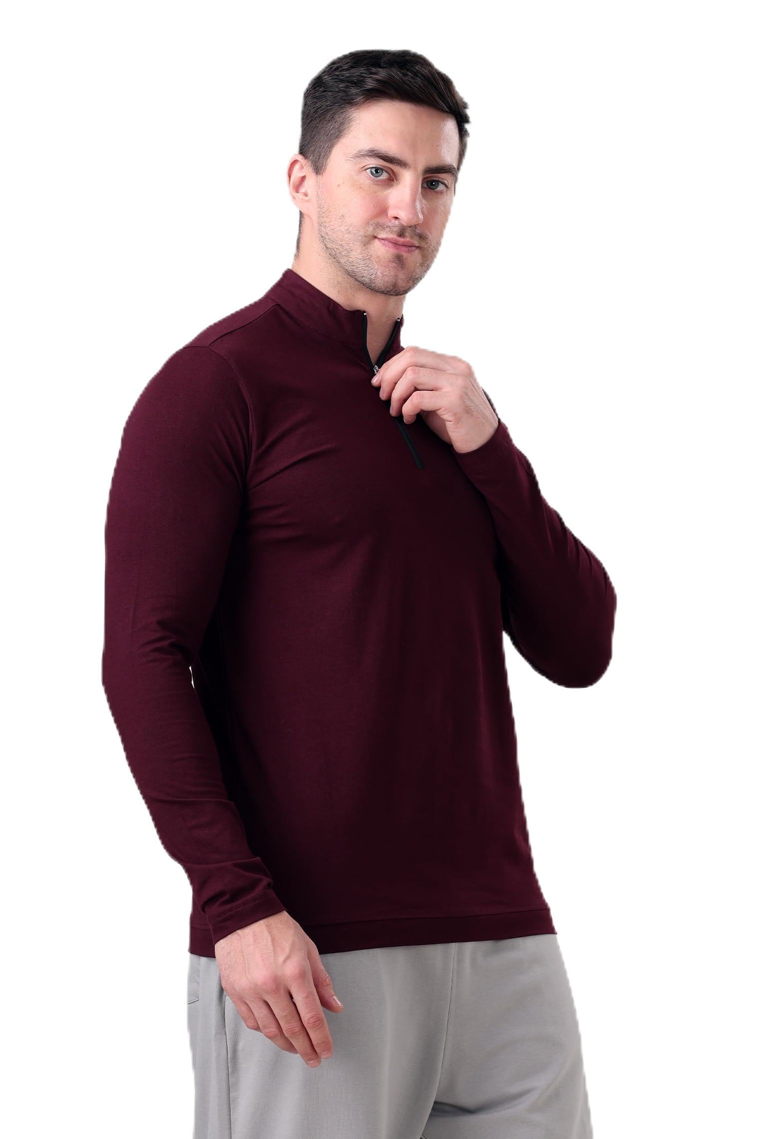 grow Gym T Shirt Full Sleeve for Men Workout | Cotton and Spandex Quarter Zip Solid Full Sleeve Sports Tshirt for Men-picture-44