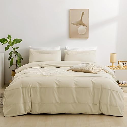 JELLYMONI Funda de edredón verde tamaño King Juego de funda de edredón de microfibra de 3 piezas funda de edredón plisada con lazos en las esquinas