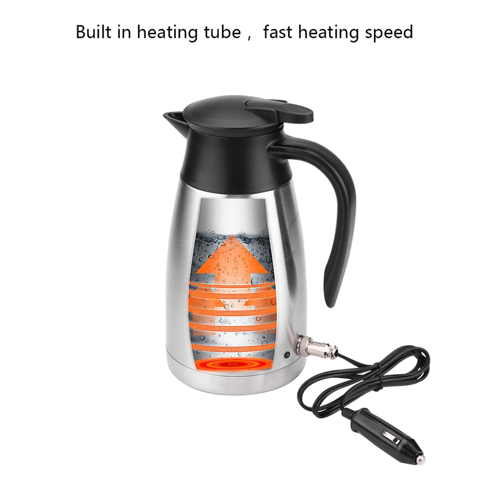 Bouilloire Électrique, 1000ML 12V/24V en Acier Inoxydable Bouilloire électrique Thermos Bouteille d'eau Chauffante pour Voiture Voyage