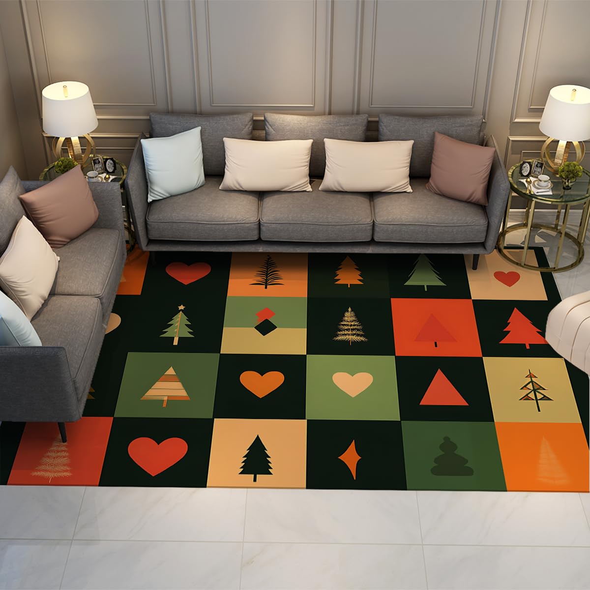 Tapis Salon Noël lavable et antidérapant à poil bas pour bébé