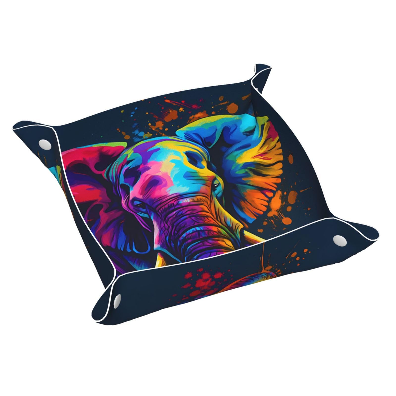 HLBSDM Colorful Splash Paint Elephant Tray Men's Leather Valet Parking Portable Entrance Trays Bedside Storage Box