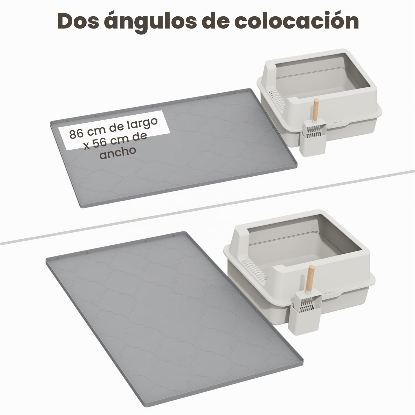 Alfombrilla Arena Gatos, Alfombrilla de Silicona Para Recoger Arena Para Gatos, Fácil de Limpiar Para Control de Derrames, Suave Para Patas de Gato (Plata, L 86 * 56cm)