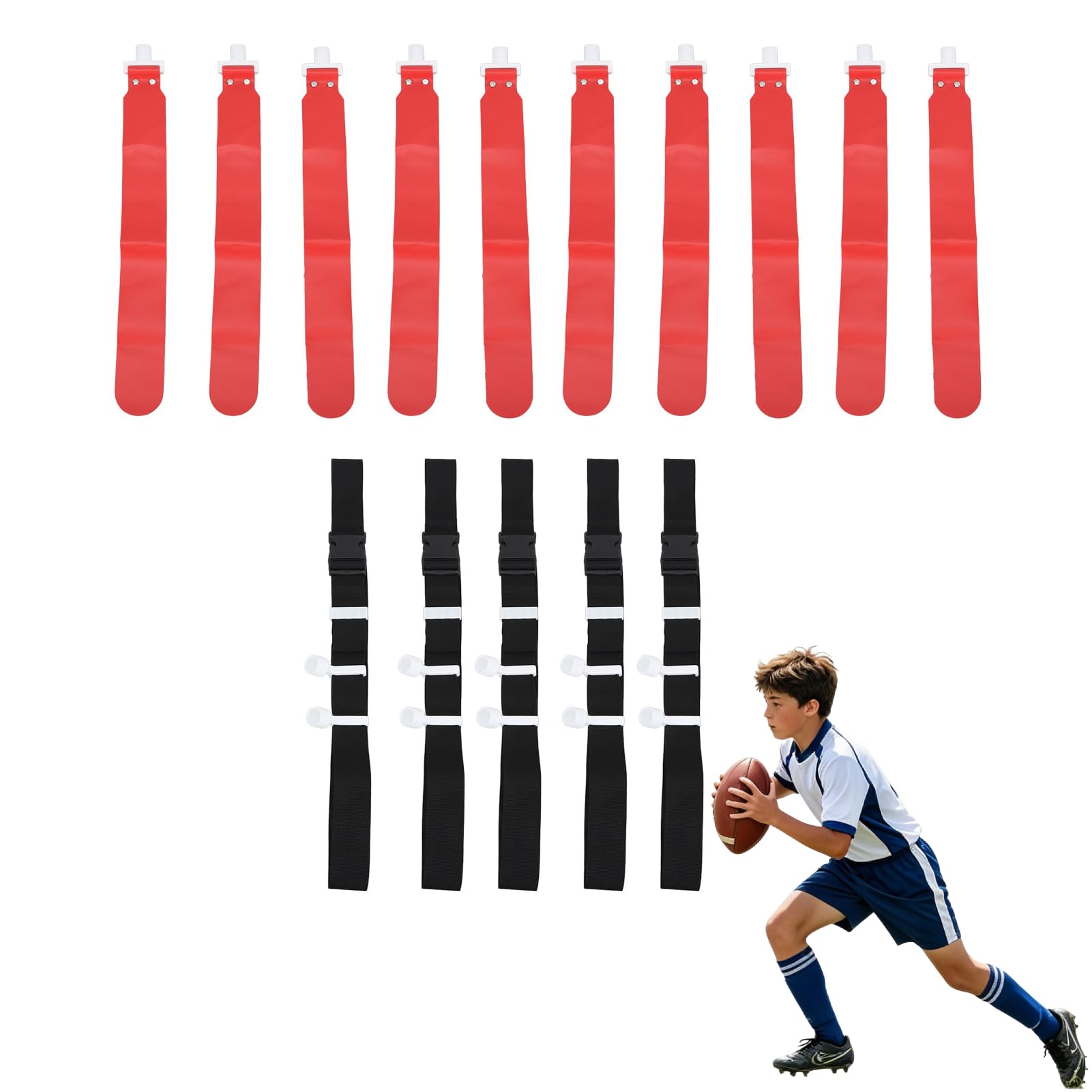 HERCHR Bandiere in vita, bandiera regolabile, set da calcio, 5 pezzi, bandiera PP, cintura da calcio, da corsa, gioco, bandiera in vita, per ragazzi e adulti