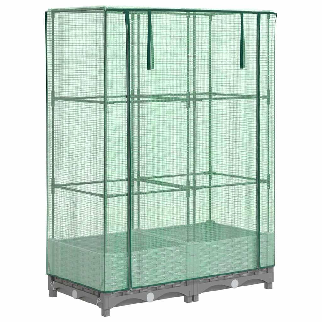 Arriate Elevado con Cubierta de Invernadero y Armazón de Hierro, Diseño de Ratán para Plantas, Verduras y Hierbas, Incluye Cremalleras de Ventilación y Cuerdas de Sujeción
