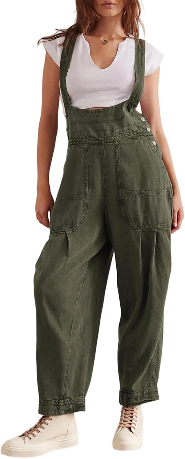 Womens Casual Adjustable Bib Overalls Denim Tapered Romper Jumpsuit with Pockets Cotton Comfort Fit Overall Pants - Image 2