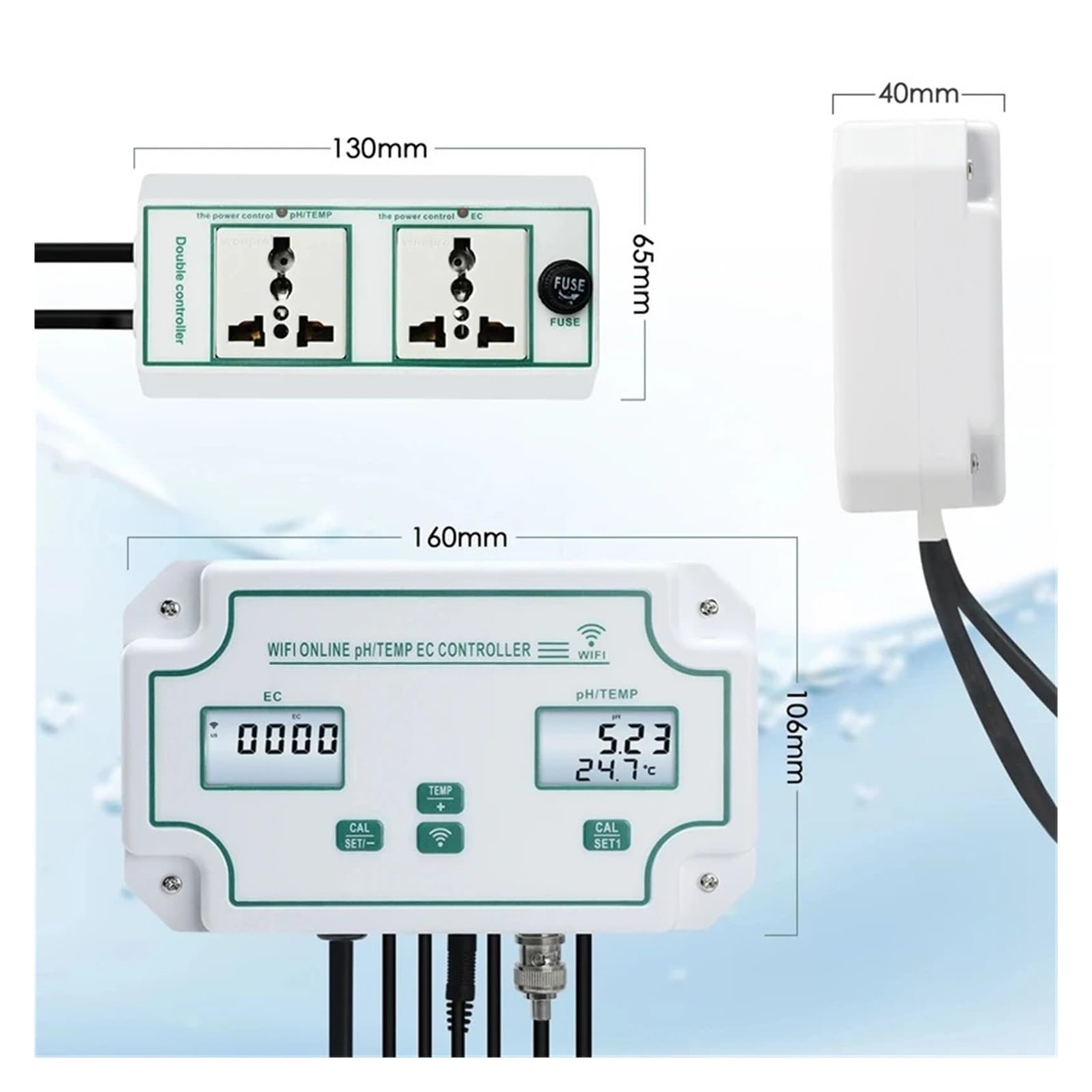 Tester wody, Wifi 3-w-1 kontroler PH w akwarium EC Miernik temperatury System monitorowania wody Tester jakości