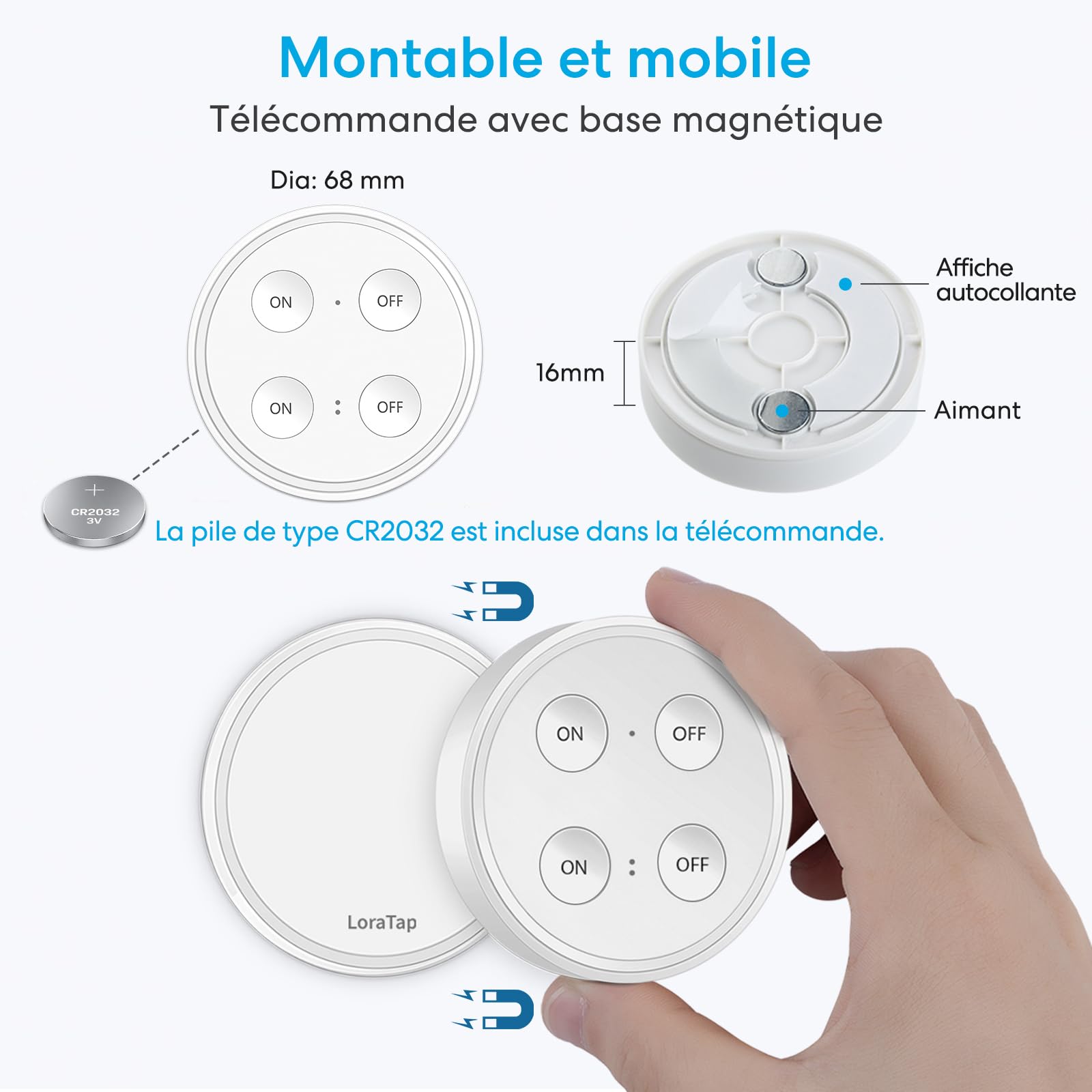 LoraTap Kit Interrupteur Sans Fil, 2x Douilles E27 1x Télécommande, Récepteur Contrôle 30W, Portée 200M, Culot Emetteur (Inclus), Commande à Distance Sans Fil ON/OFF Pour Ampoule E27