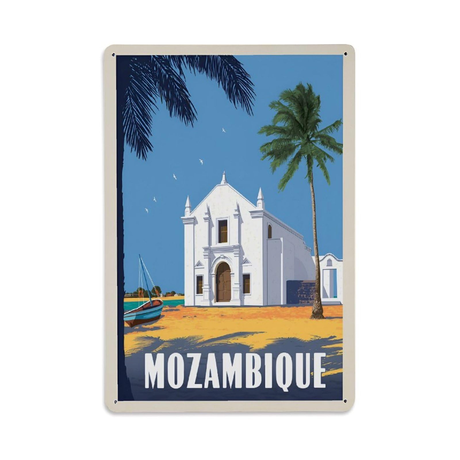 Vintage Travel Poster Mozambique Africa Metal Tin Sign Wall Decor for Cafe, Club, Garden Metal Poster 8x12Inch