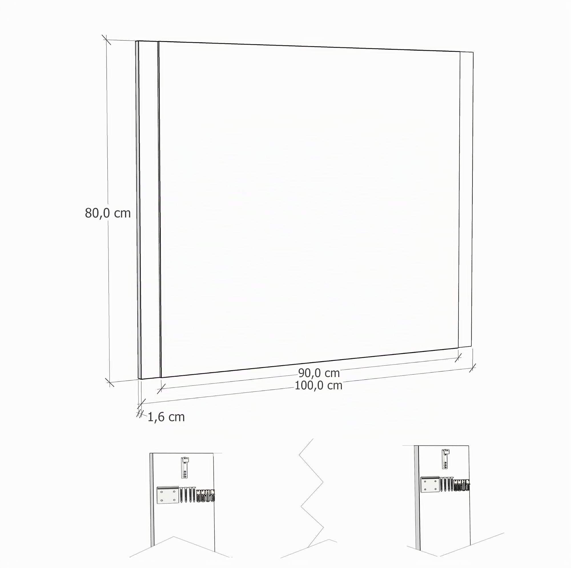 Baikal Espejo de Baño, Espejo con Lateral de Madera. Opción con y Sin LED. Estilos Que se adaptan al baño o Cualquier Estancia del hogar. 100 x 80 cm Lateral Madera Teka