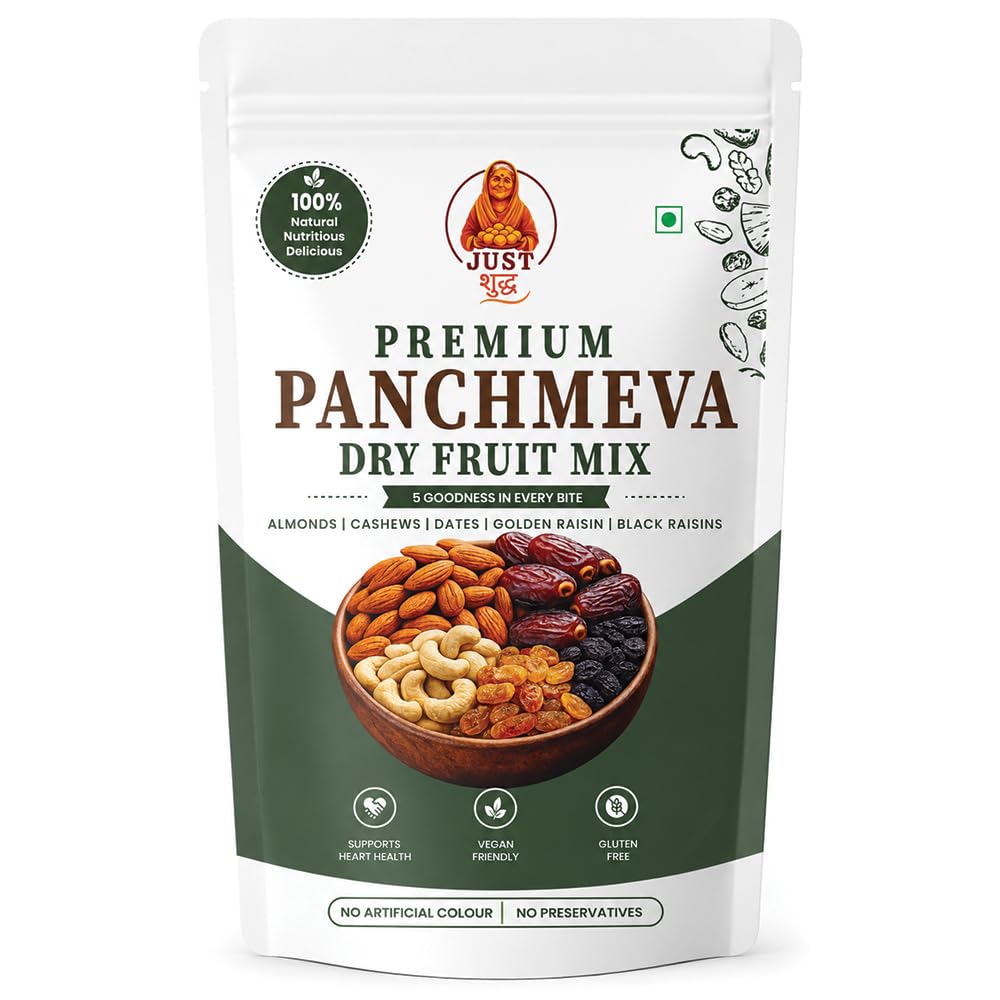 Just Shudh Premium Panchmeva Dry Fruit Mix, Almonds, Cashews, Dates, Golden Raisin, Black Raisins, Vegan, Gluten Free, 400g-image-43