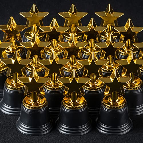 24 Pack Mini Star Trophy Awards Bulk (4.5 Inch), Plastic Gold Star Trophies For Halloween Party Favors, Goodie Bags, Kid Classroom School Reward, Sports Tournament Winning Prize, Hollywood Event Props #TOP5