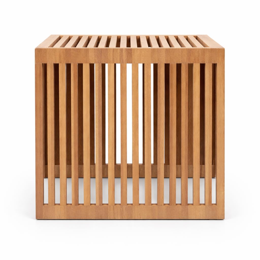 Tavolino da Giardino in Legno Teak Massello | 40x40 cm | Piano a Listelli | Malmo | Arredo Esterno | Resistente alle Intemperie |