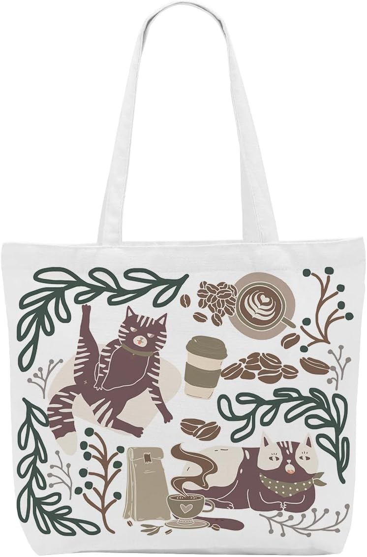 Cat Accessories, Cat gifts for Women Canvas Tote Bag, Reusable Grocery Shopping Bags for Girls Birthday